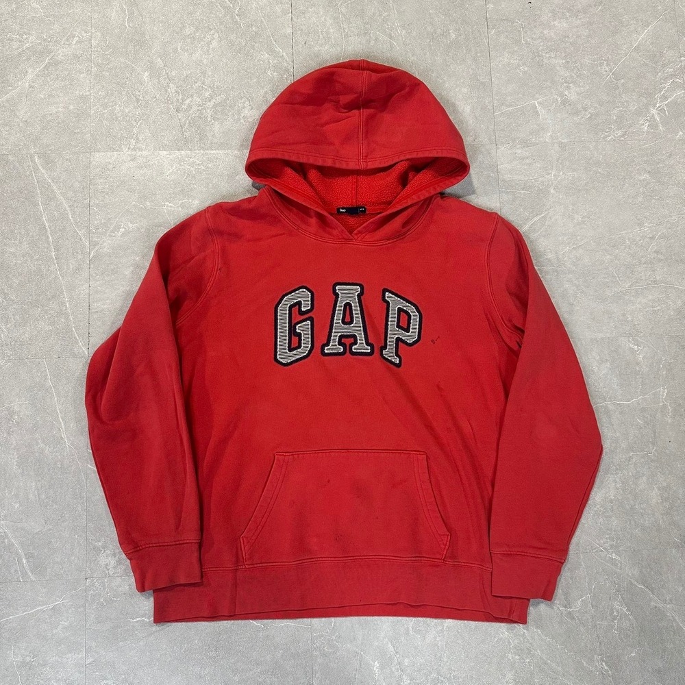 Gap Arch Logo Hoodie Red Long Sleeve Pullover Sweatshirt Women Large 4140